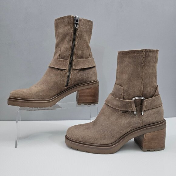 NEW Dolce Vita Camros Ankle Boot Size 8 Truffle Suede Block Heel Harness Western - Picture 2 of 15
